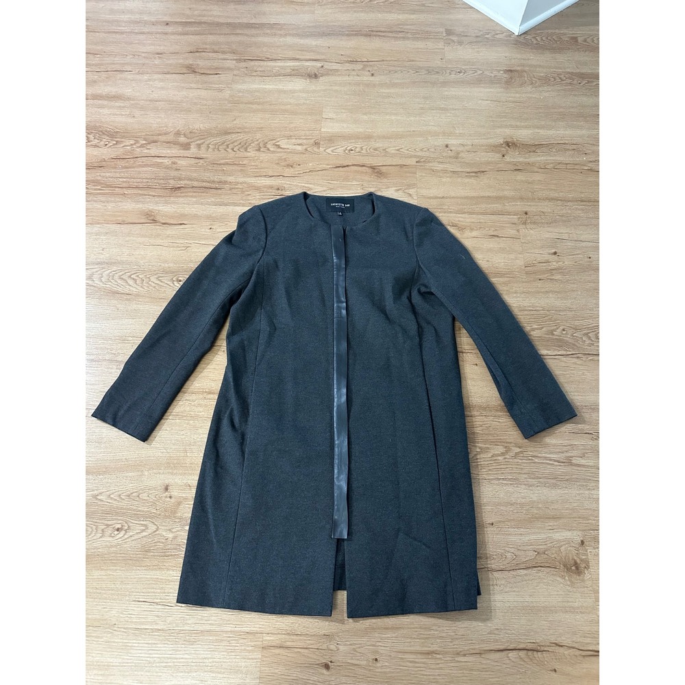 Lafayette 148 New York Gray Open Front Longline Jacket Coatigan Size M
